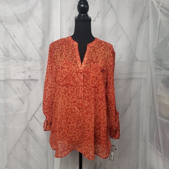 Apt 9 sheer blouse orange leopard print w/ matching orange tank Size L, NWT - Picture 1 of 16